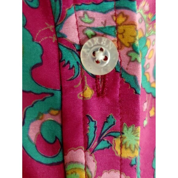 Lauren Ralph Lauren 100% Silk Womens 2XL Pink Green Paisley Button Up Shirt Art - Picture 3 of 13